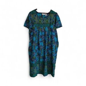 Cotton Loungewear/house Dress  Empire Waist Short sleeves Blue Purple  Floral 1X